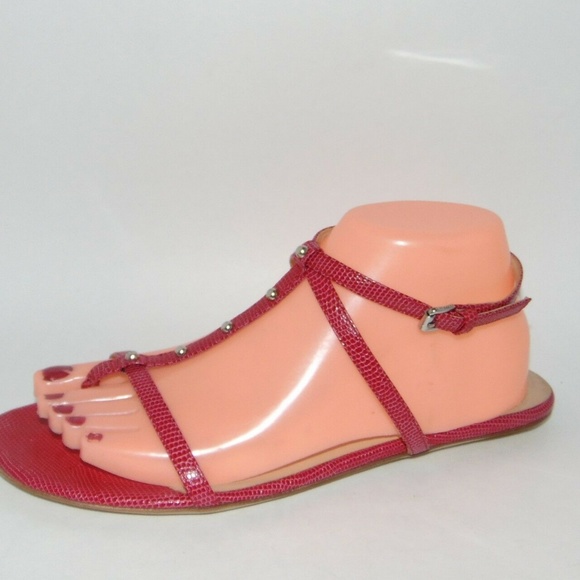 LONGCHAMP Reptile Sandals Studded T-Strap - Picture 2 of 5